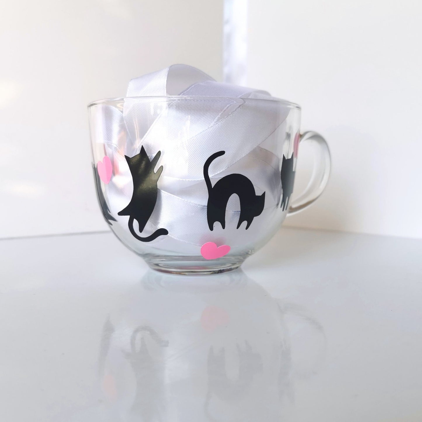 Large Glass Coffee Mug - "Black Cat Lover"