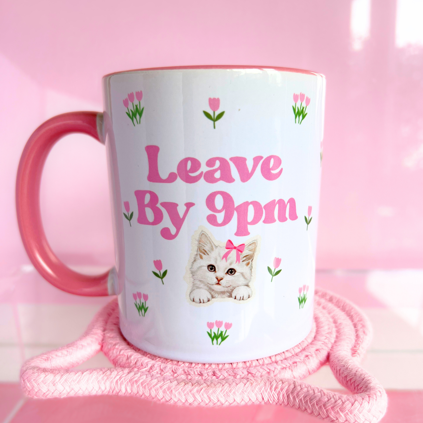 Ceramic Cat Mug - Leave By 9pm
