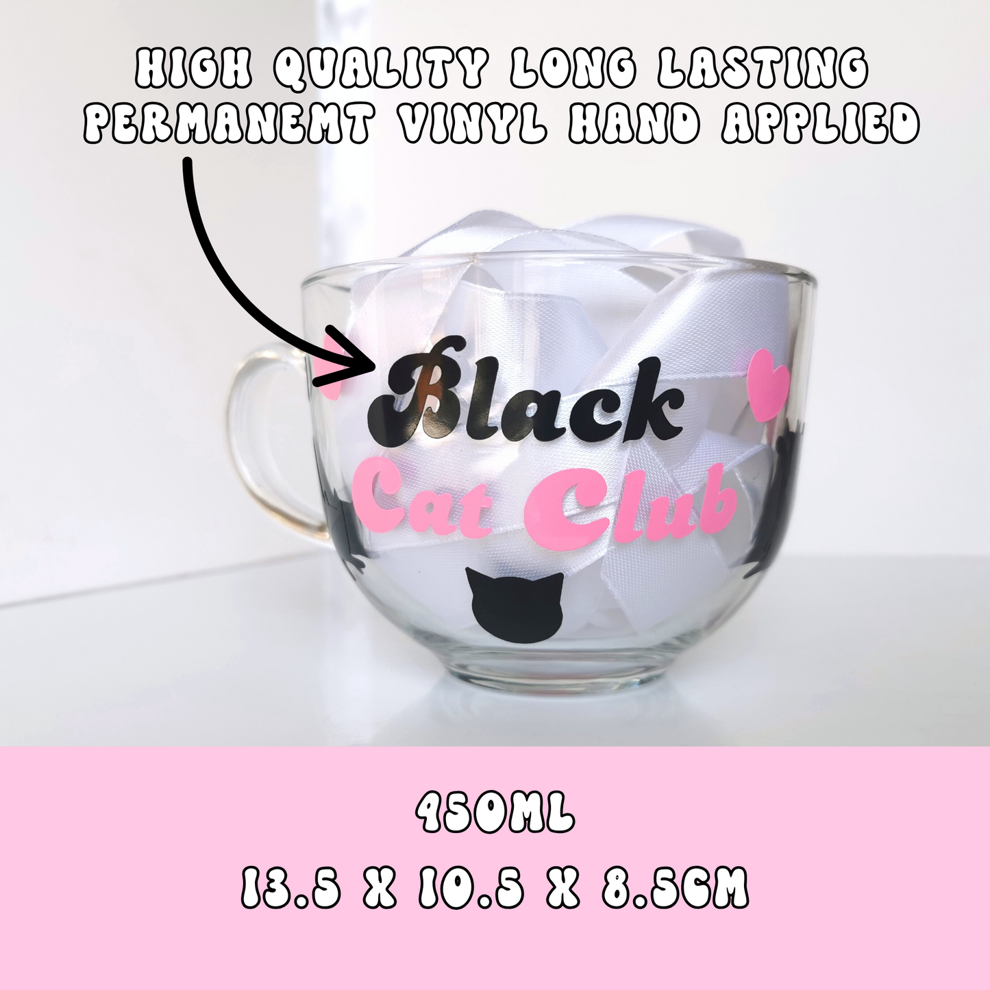 Large Glass Coffee Mug - "Black Cat Lover"