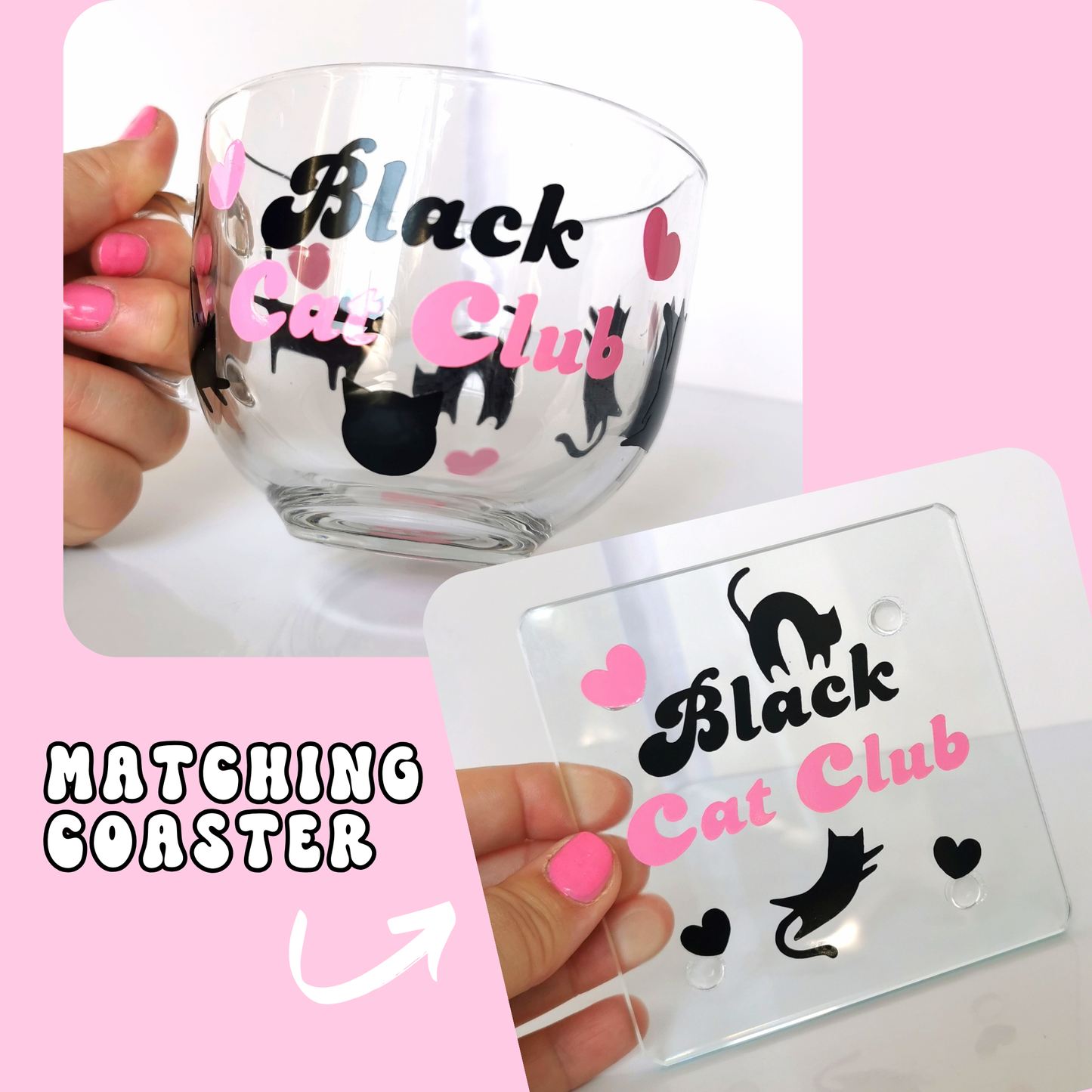 Large Glass Coffee Mug - "Black Cat Lover"