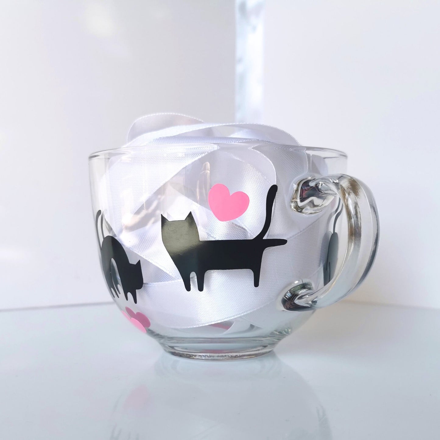 Large Glass Coffee Mug - "Black Cat Lover"