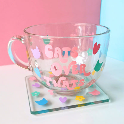 Large Glass Coffee Mug - "Cats Over Twats"