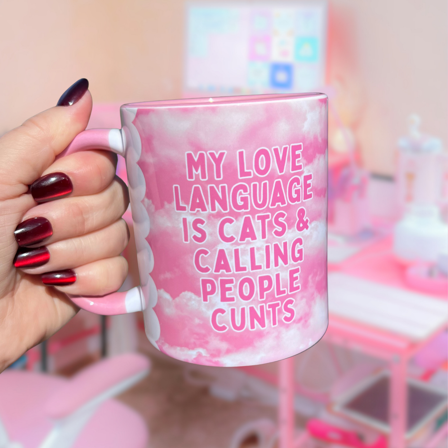 Ceramic Cat Mug - My love language is cats & calling people c****