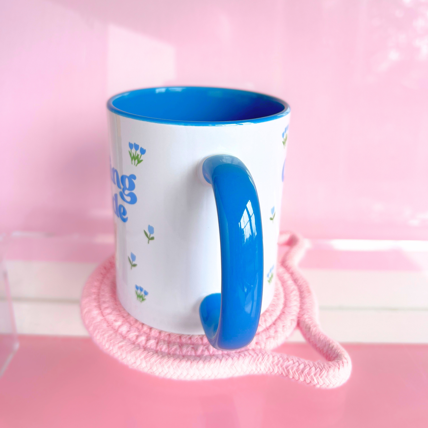 Ceramic Cat Mug - Crying Inside - Blue