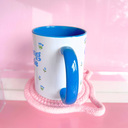 Ceramic Cat Mug - Crying Inside - Blue