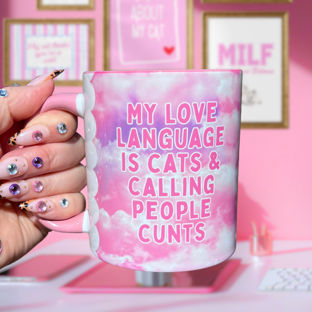 Ceramic Cat Mug - My love language is cats & calling people c****