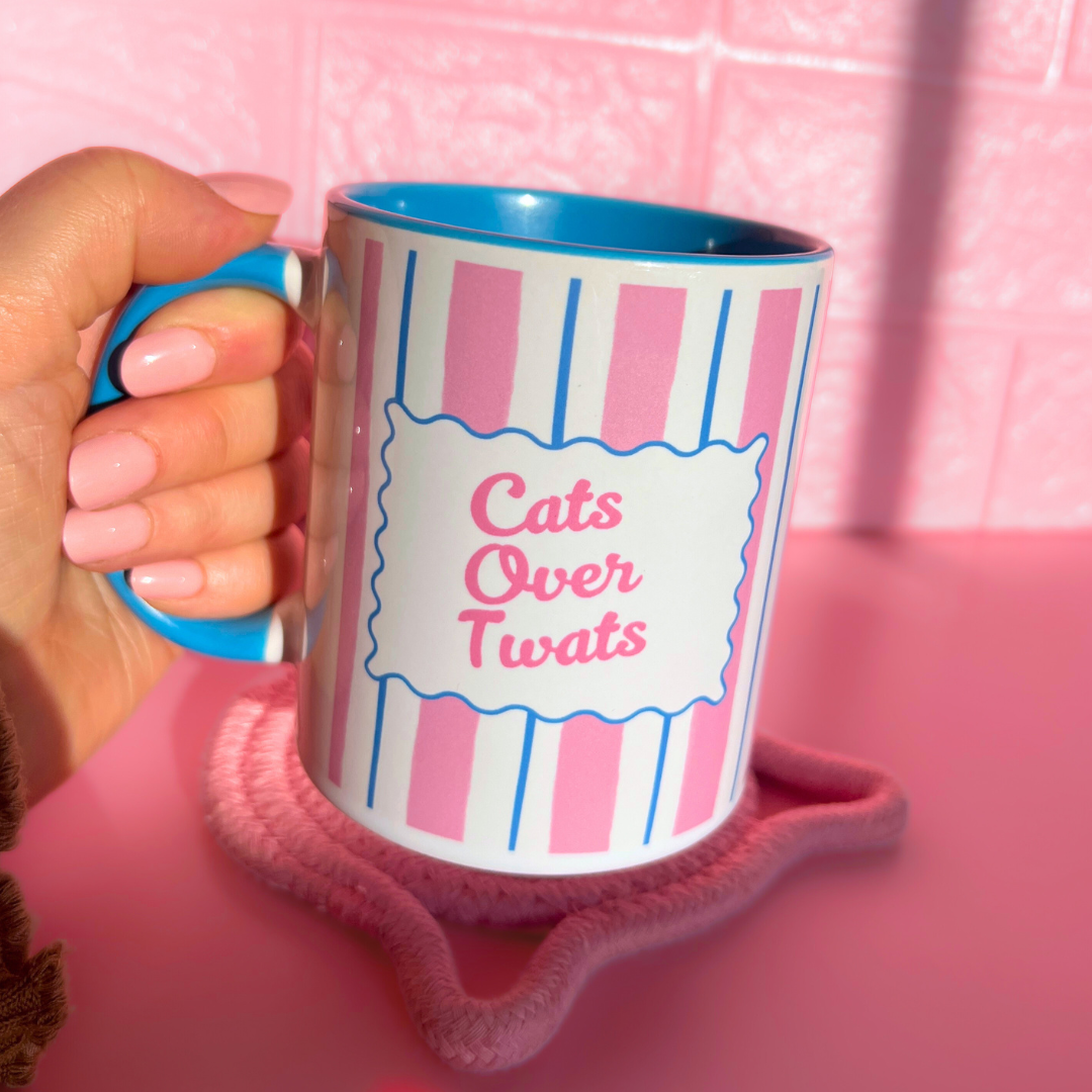 Ceramic Cat Mug - Cats Over Twats (Pink+Blue)
