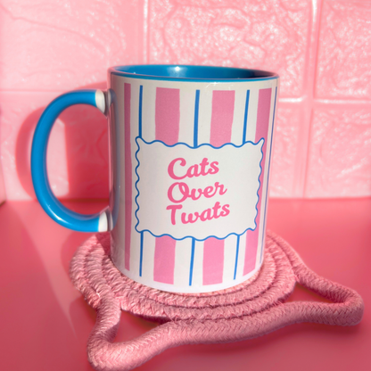 Ceramic Cat Mug - Cats Over Twats (Pink+Blue)