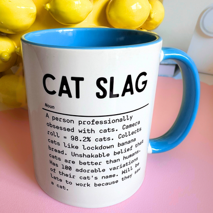 Ceramic Cat Mug - Cat Slag definition - Blue