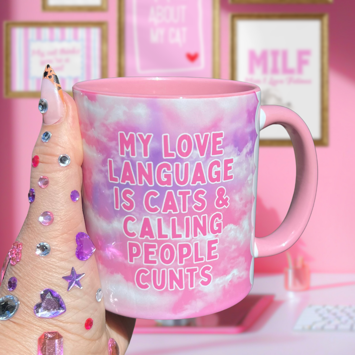 Ceramic Cat Mug - My love language is cats & calling people c****