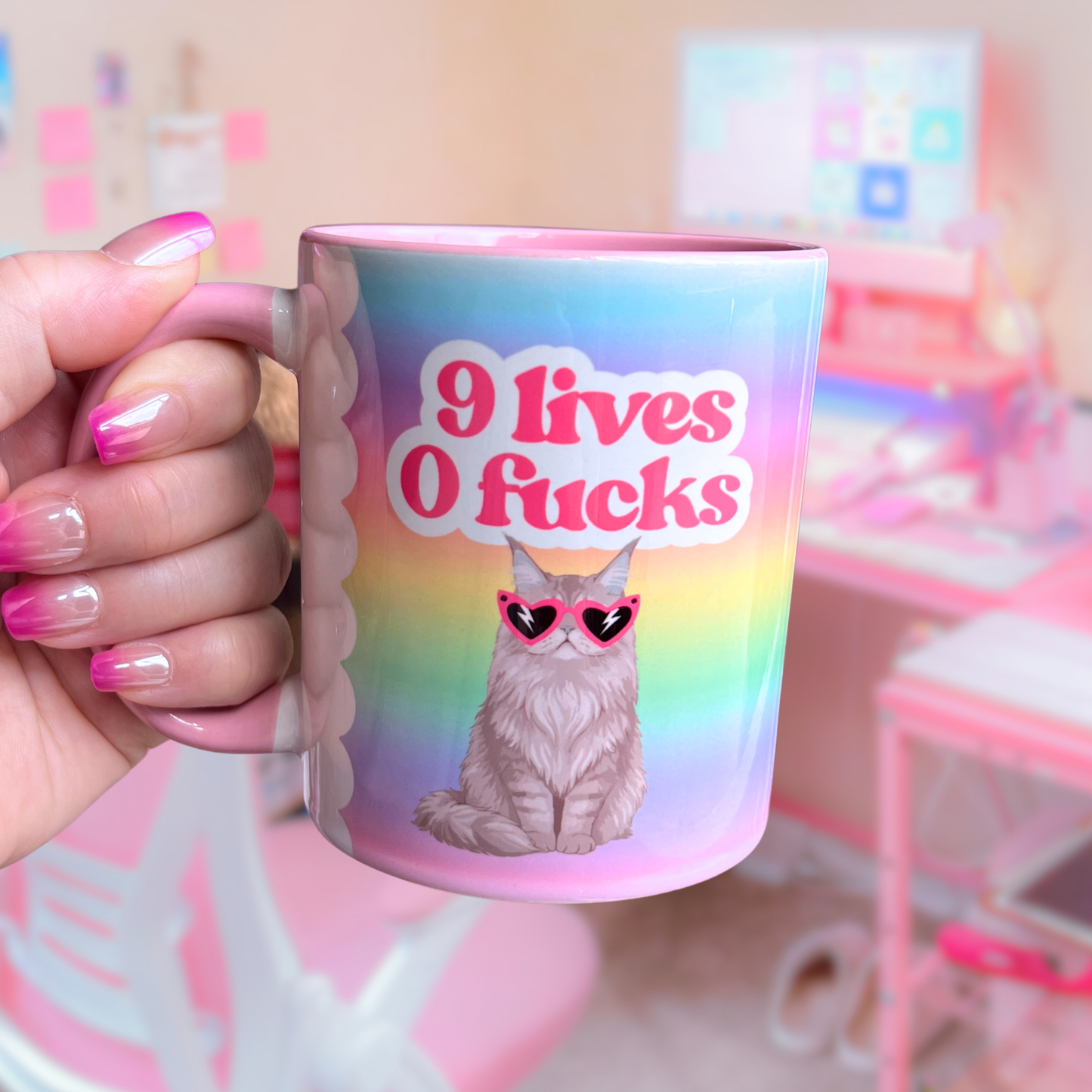Ceramic Cat Mug - 9 lives 0 F****