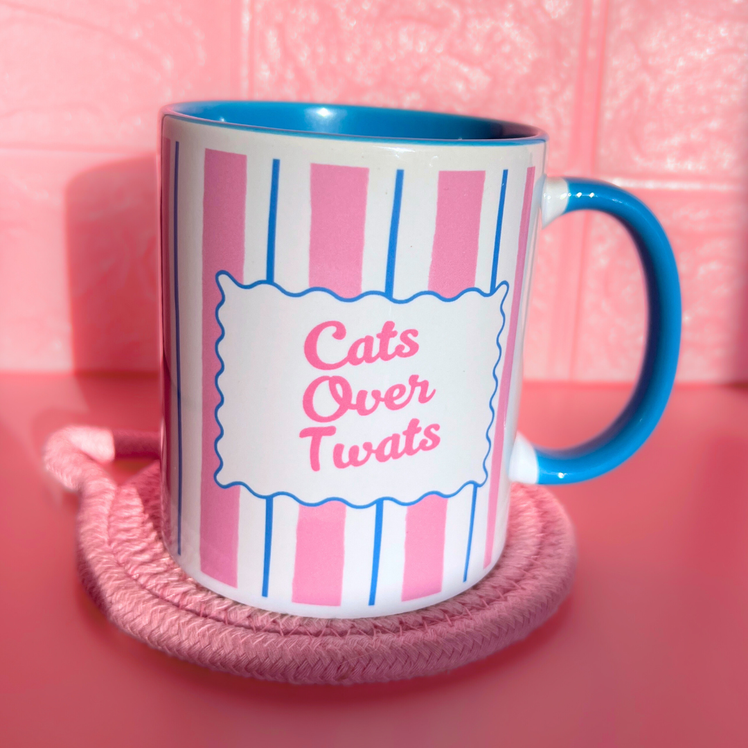 Ceramic Cat Mug - Cats Over Twats (Pink+Blue)