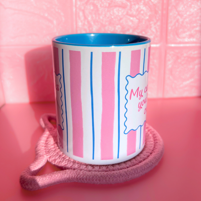 Ceramic Cat Mug - My Cat Thinks You're a C*** (Blue+Pink)