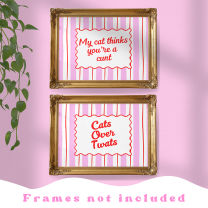 2 Print Bundle - Cats over twats + My cat thinks you're a c*** - A4 or A5