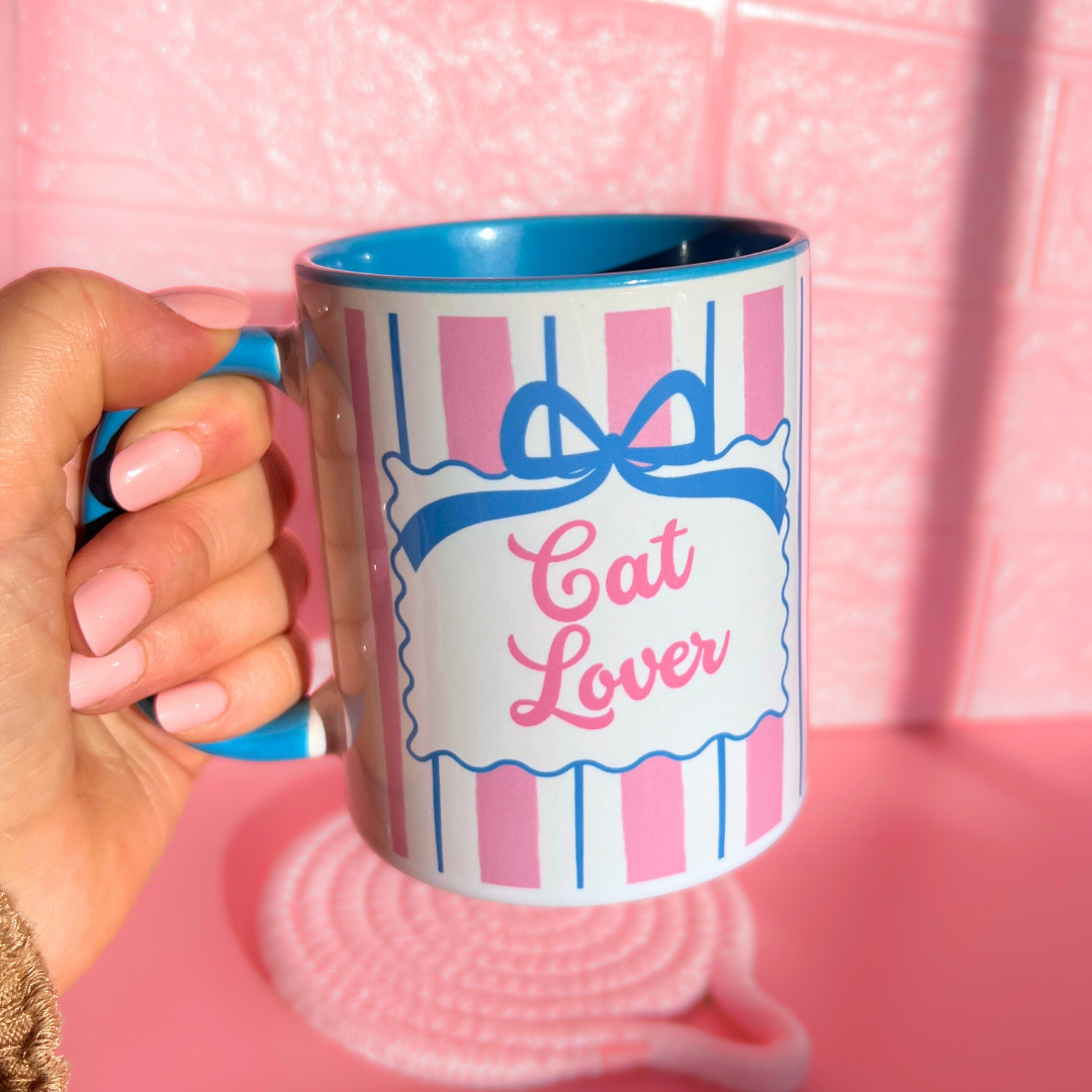 Ceramic Cat Mug - Cat Lover (Blue+Pink)