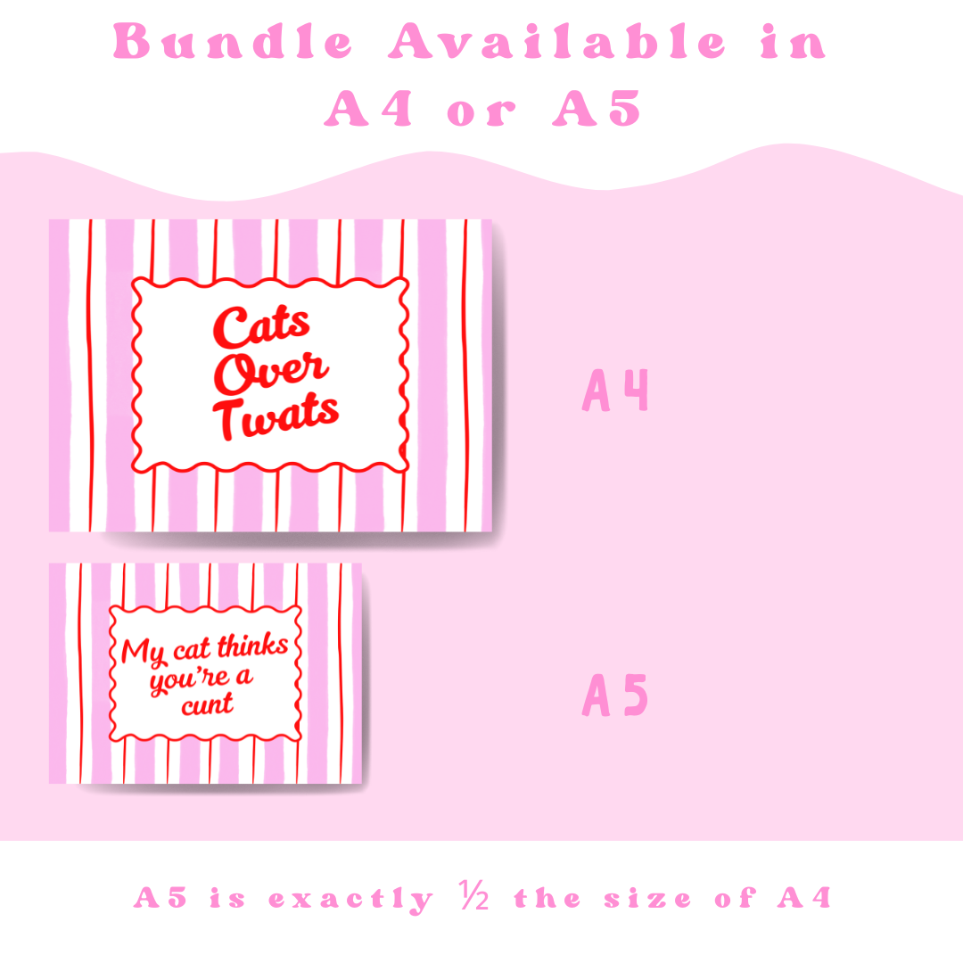 2 Print Bundle - Cats over twats + My cat thinks you're a c*** - A4 or A5