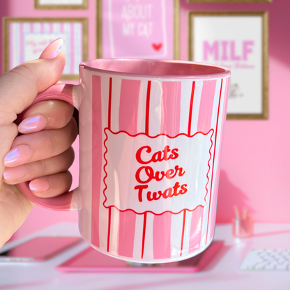 Ceramic Cat Mug - Cats Over Twats (Pink+Red)