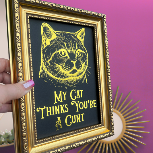 Premium Gold Foil Print - My Cat Thinks You're a C*** - British Shorthair