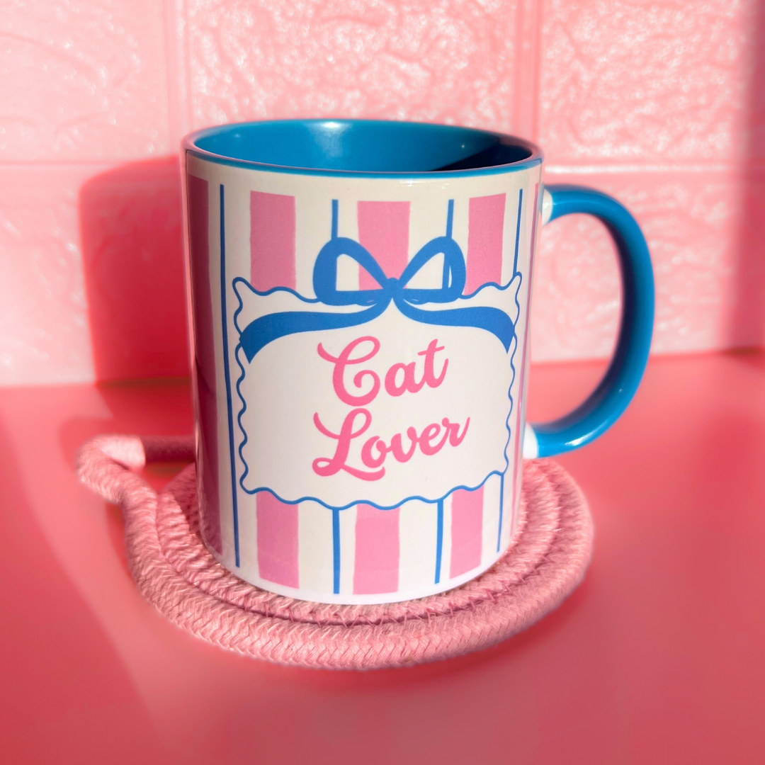 Ceramic Cat Mug - Cat Lover (Blue+Pink)