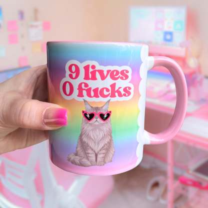 Ceramic Cat Mug - 9 lives 0 F****