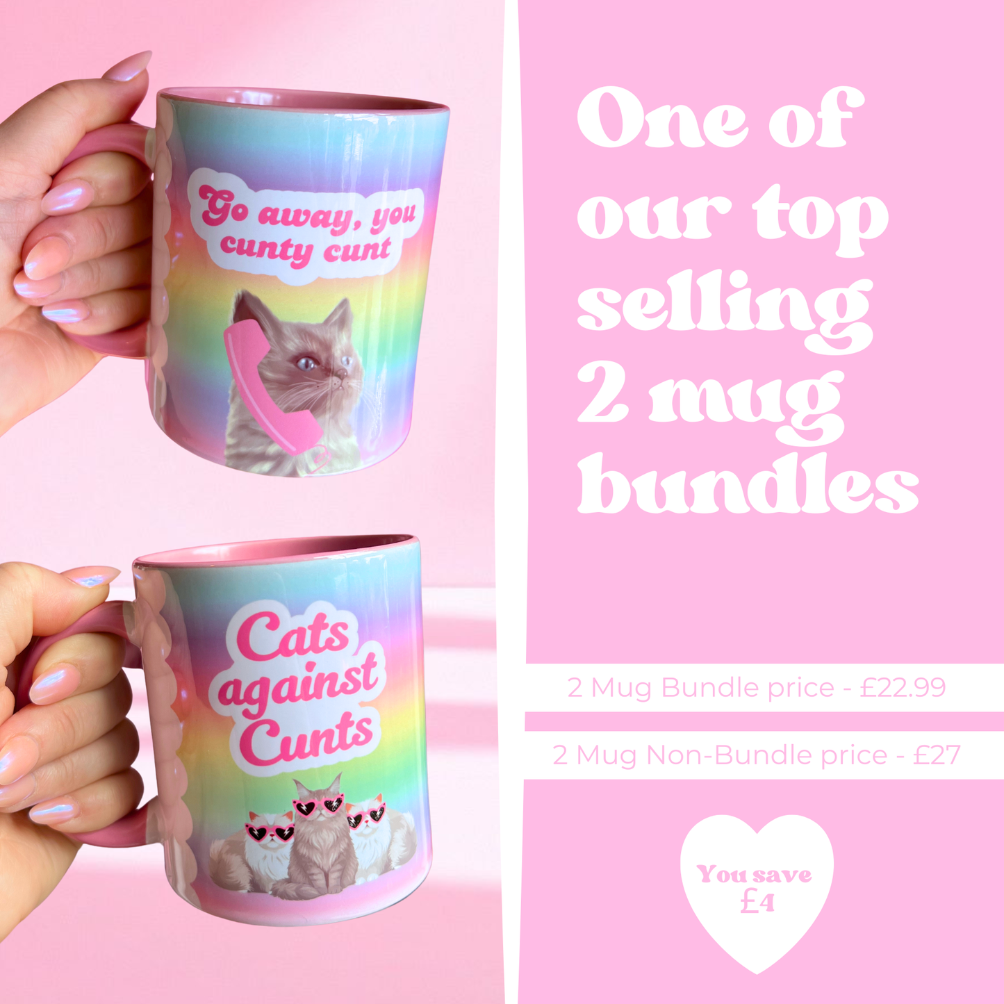 2 Mug Bundle -  Go away you c**** c*** + Cats against c****