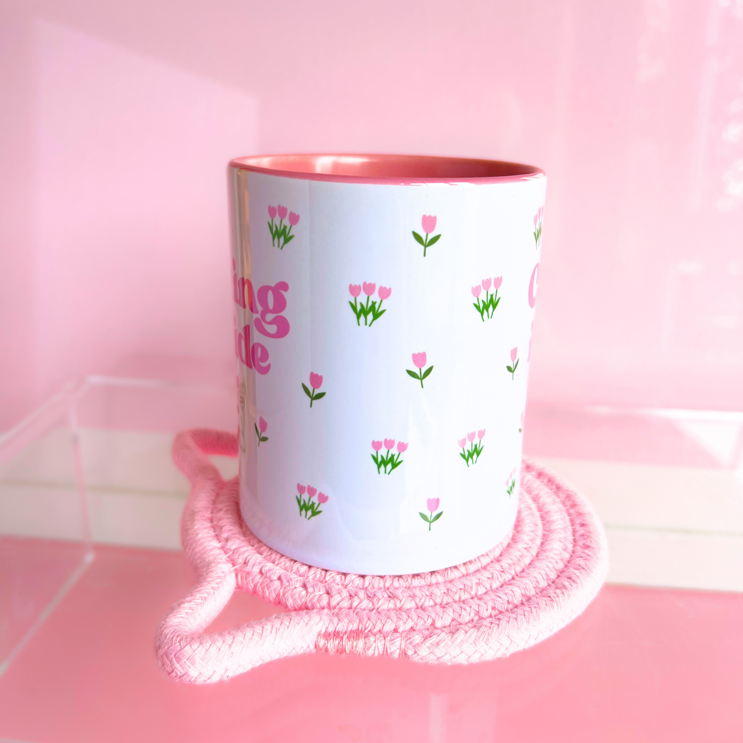 Ceramic Cat Mug - Crying Inside - Pink