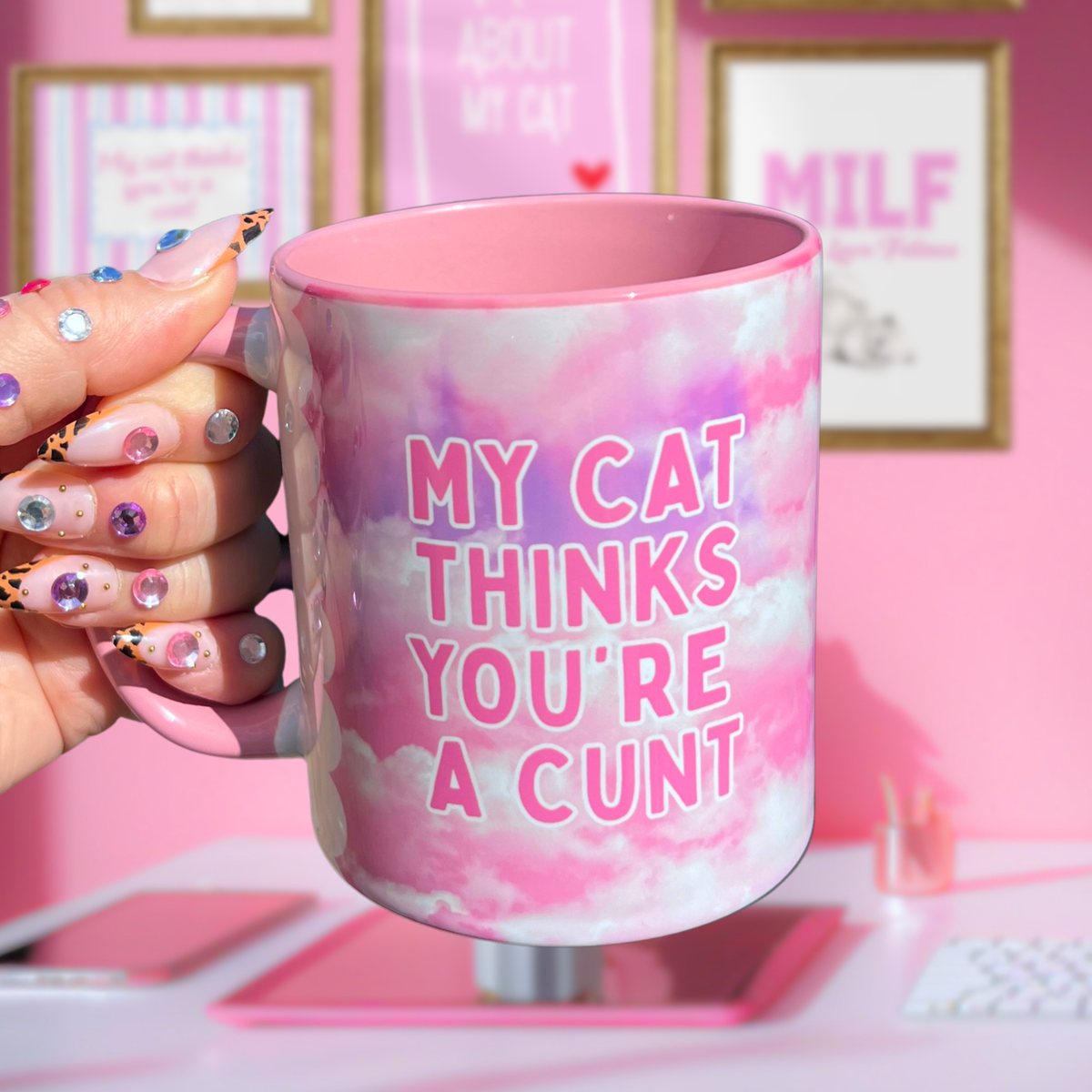 Ceramic Cat Mug - My cat thinks you're a c***