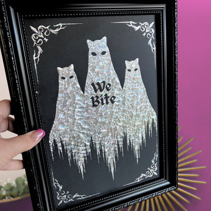 Premium Silver Foil Print - Cat Ghosts - We Bite