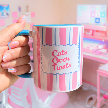 Ceramic Cat Mug - Cats Over Twats (Pink+Blue)