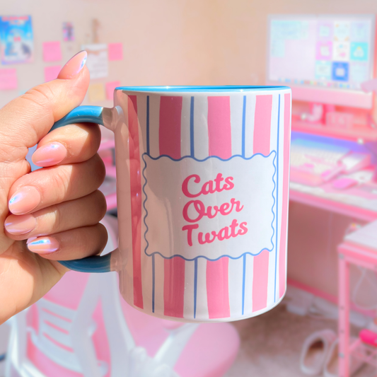 Ceramic Cat Mug - Cats Over Twats (Pink+Blue)