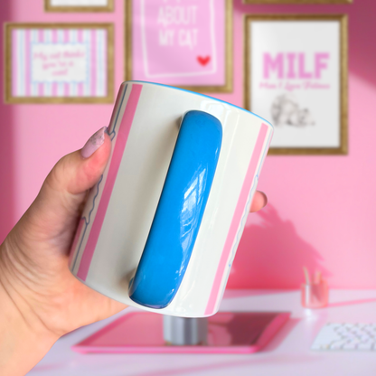 Ceramic Cat Mug - I like cats & the word c*** (Blue+Pink)