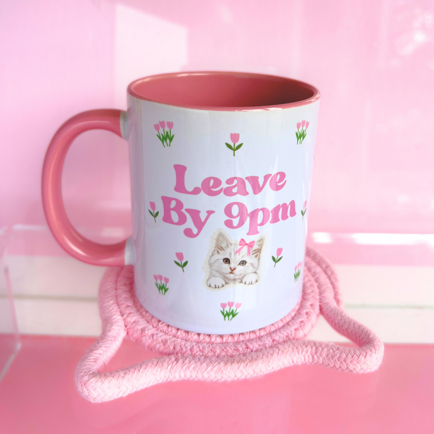 Ceramic Cat Mug - Leave By 9pm