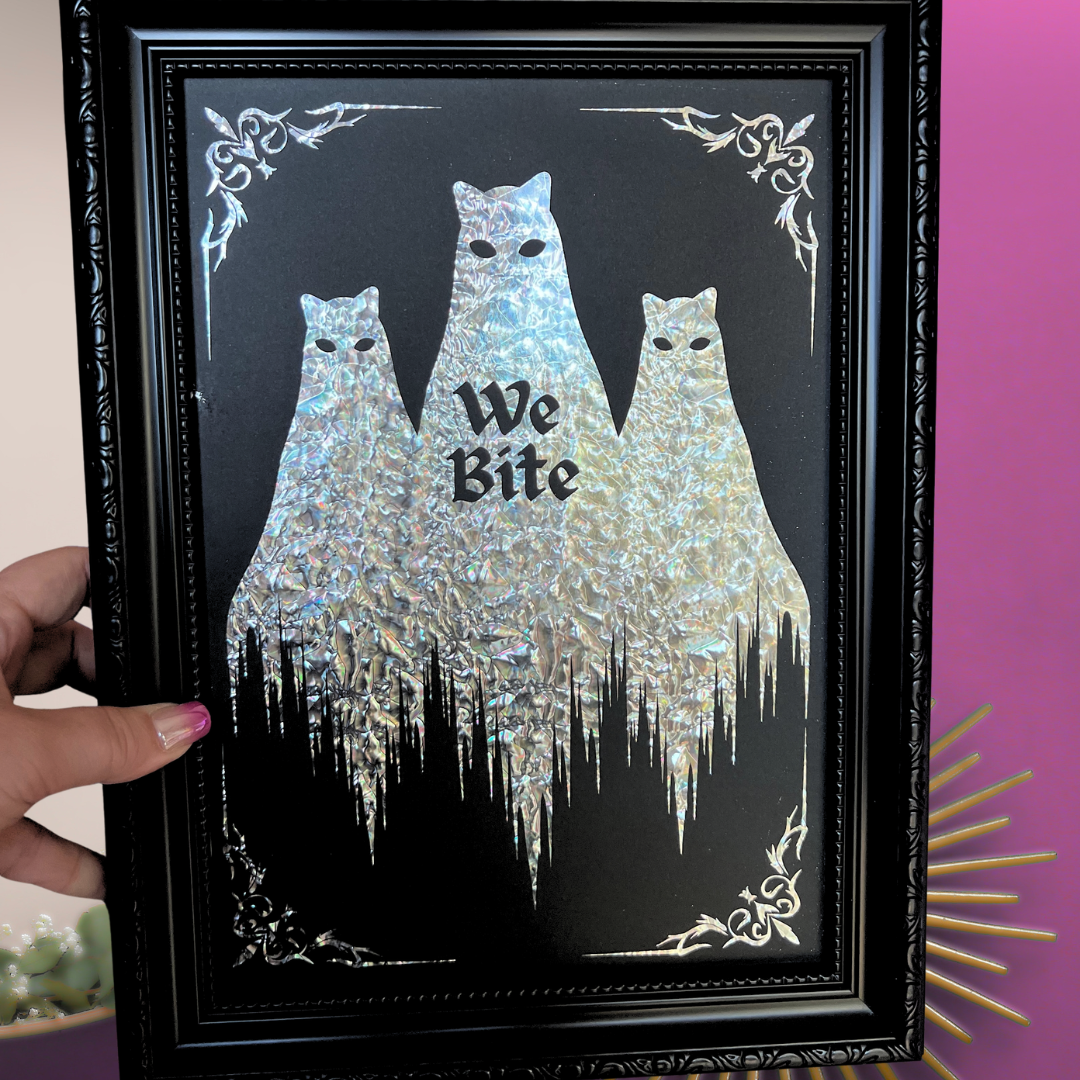 Premium Silver Foil Print - Cat Ghosts - We Bite