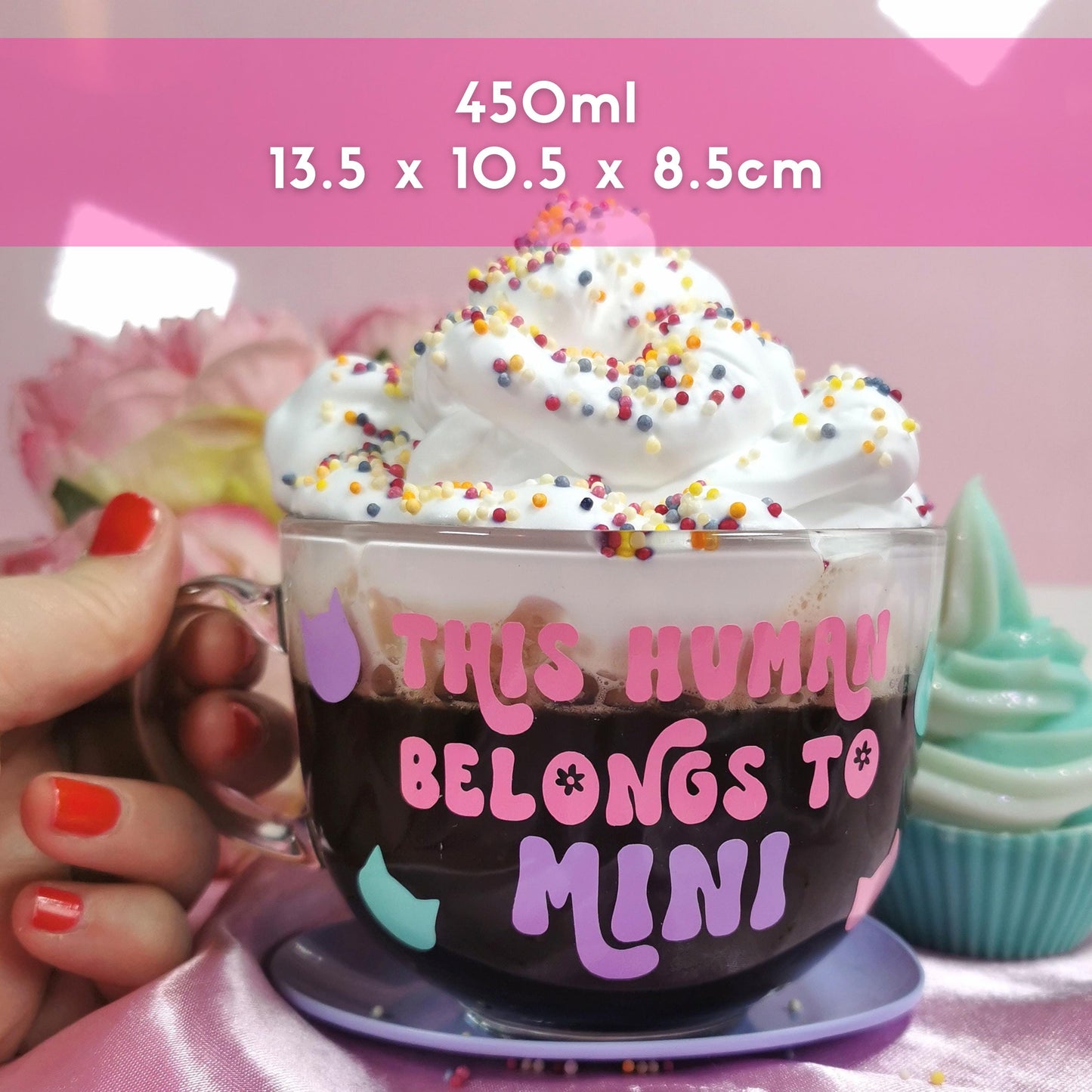 Large Glass Mug - Personalised Cat Mug