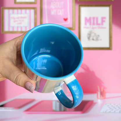 Ceramic Cat Mug - I like cats & the word c*** (Blue+Pink)