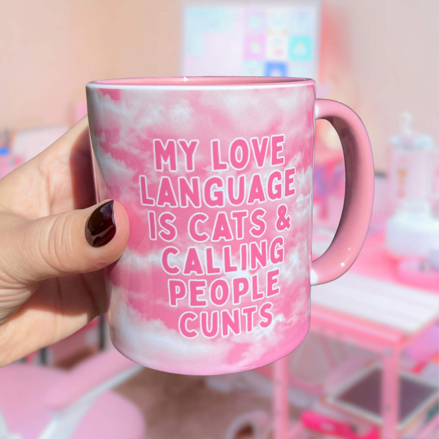 Ceramic Cat Mug - My love language is cats & calling people c****