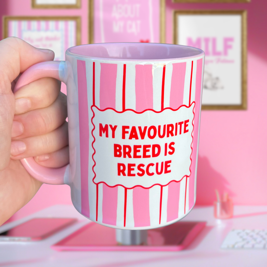 Ceramic Cat Mug - My Favourite Breed Is Rescue - 10% donated to The Sheffield Cats Rescue
