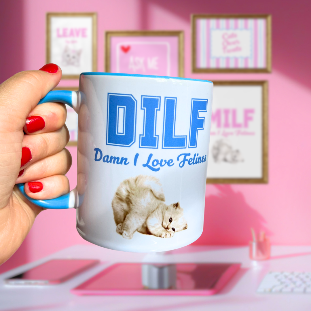 Ceramic Cat Mug - DILF - Damn I Love Felines