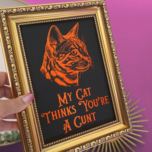 Premium Foil Print - My Cat Thinks You're a C*** - Ginger Cat 🧡