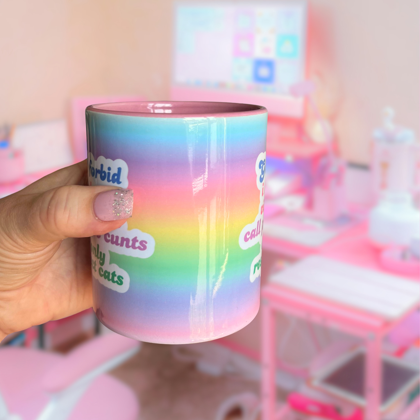 Ceramic Cat Mug - God forbid I make the vibe weird, call people c**** & only respect cats