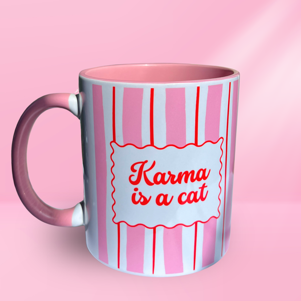 Ceramic Cat Mug - Karma Is a Cat