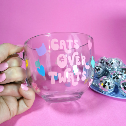 Large Glass Coffee Mug - "Cats Over Twats"