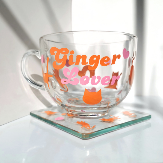Large Glass Coffee Mug - "Ginger Lover"