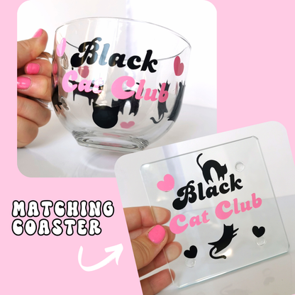 Large Glass Coffee Mug - "Black Cat Lover"