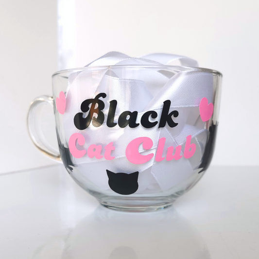 Large Glass Coffee Mug - "Black Cat Lover"