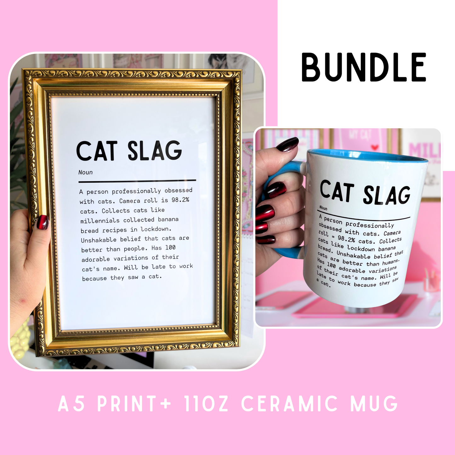 Cat Slag Bundle - A5 print & ceramic mug